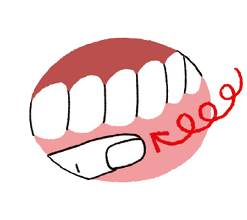 ② 歯肉に軽く触れ、ゆっくり円を描くように上下2分ほどマッサージします。最後に水でしっかりすすぎます。